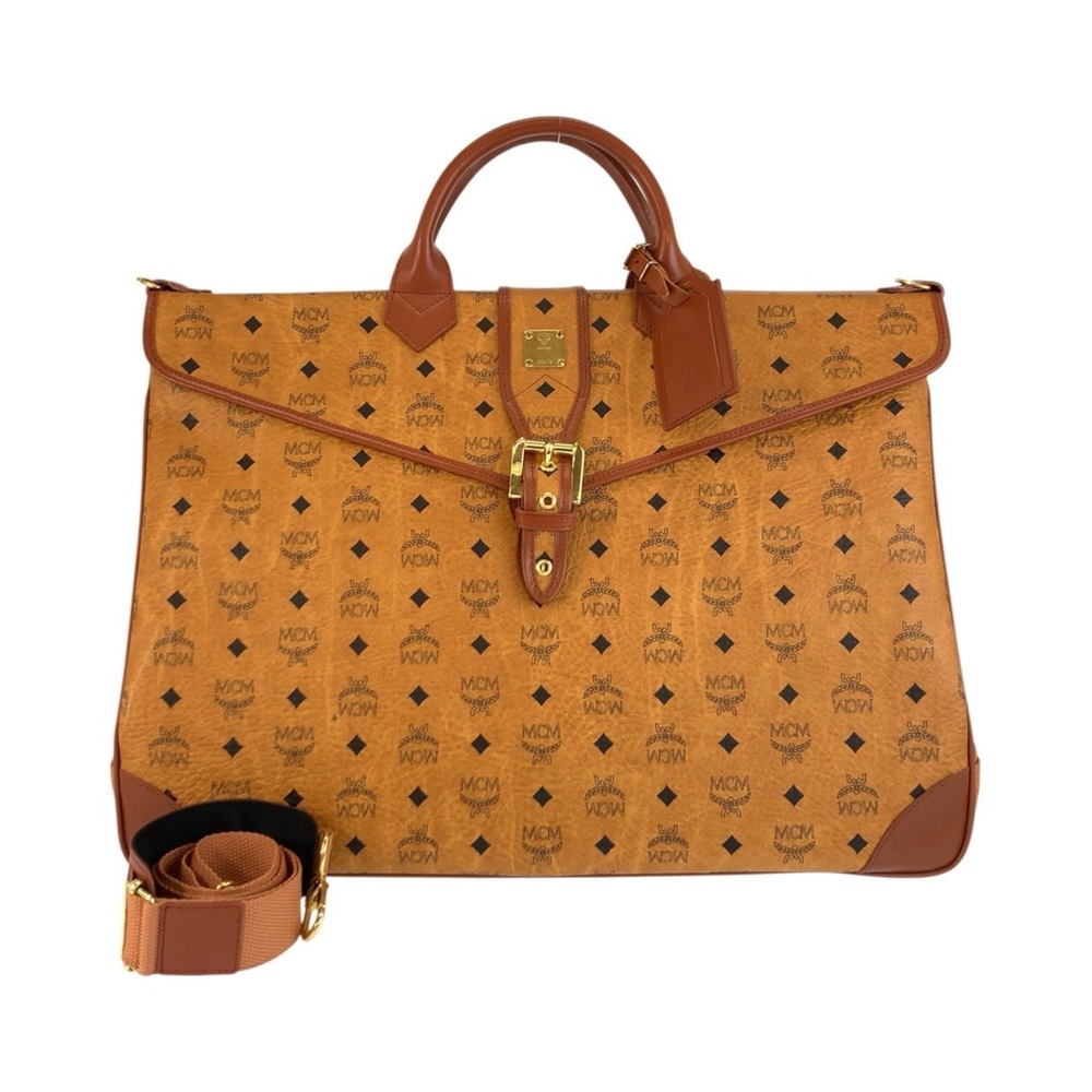 MCM Vintage Visetos Brown Cognac Leather Boston Bag/Shoulder Bag (2-Way) for Men